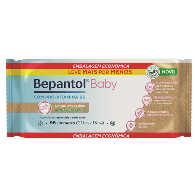 Lenços Umedecidos Biodegradáveis Bepantol Baby 96 Unidades